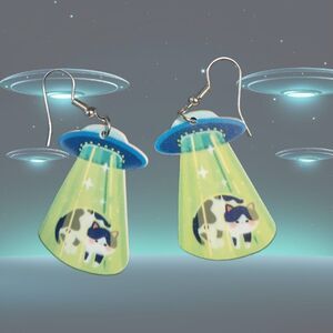 UFO & Cats Earrings FUN! Halloween Flying Saucer
